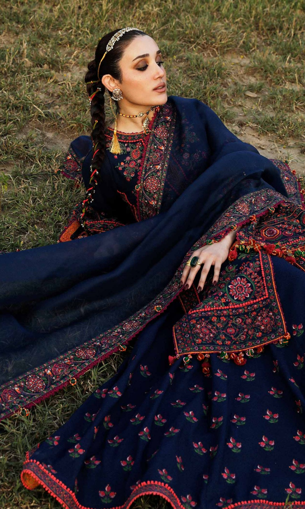 Hussain Rehar - 3PC (Unstitched) Embroided Dhanak Shirt With Embroided Dhanak Shawl HR7513