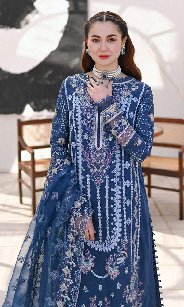 Qalamkar - 3PC Embroidered Sequence Chickenkari Lawn Suit - GKA7095