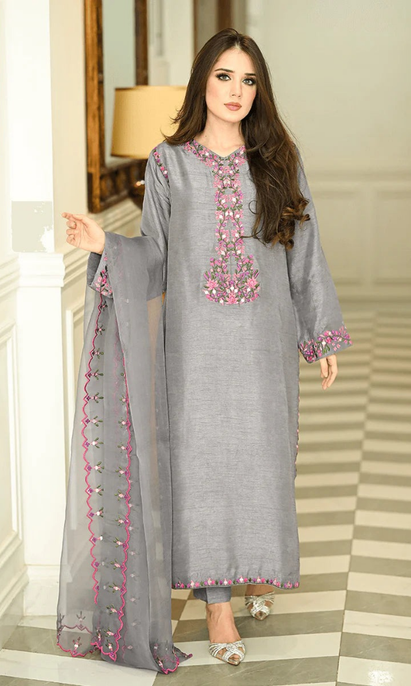 Zarqash - 3PC (Unstitched) Embroidered Lawn Suit - ZA25