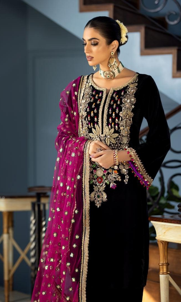 Khuda Baksh - 3PC (Unstitched) Velvet Embroidered Suit - KB001