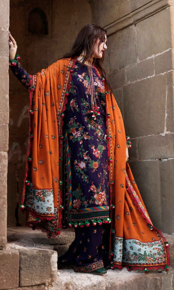 Hussain Rehar - 3PC (Unstitched) Embroidered Dhanak Suit - GKA7515