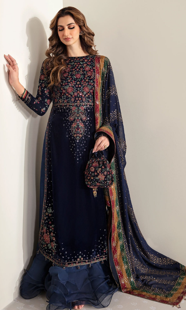 Jazmin - 3PC (Unstitched) 9000 Micro Velvet Embroidered Suit JZ-081