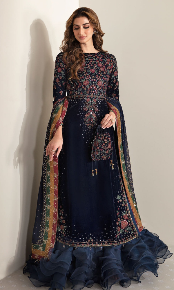 Jazmin - 3PC (Unstitched) 9000 Micro Velvet Embroidered Suit JZ-081