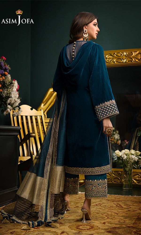 Asim Jofa - 3PC (Unstitched) 9000 Micro Velvet Embroidered Suit - AJ091