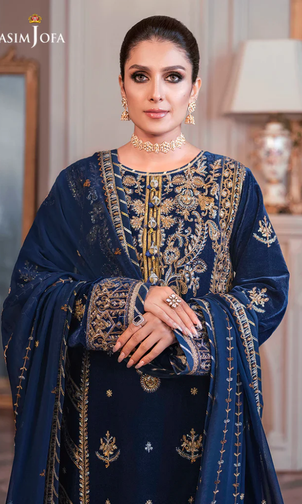 Asim Jofa - 3PC (Unstitched) 9000 Micro Velvet Embroidered Suit