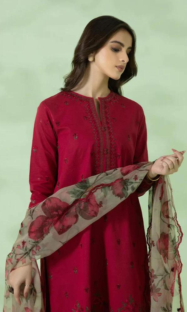 Sapphire - 3PC Dhanak Heavy Embroidered Shirt With Paper Cotton Printed Dupatta-GSF029