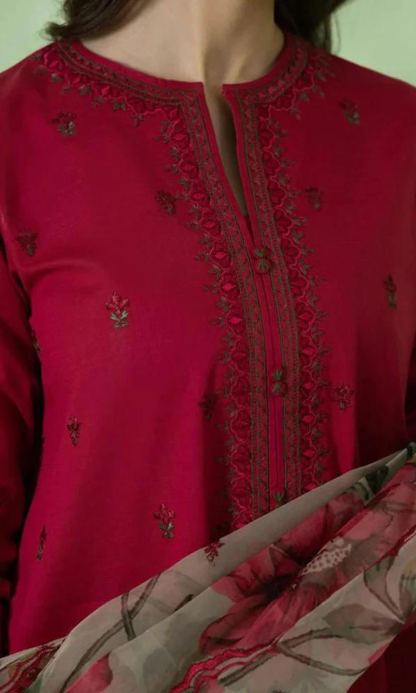 Sapphire - 3PC Dhanak Heavy Embroidered Shirt With Paper Cotton Printed Dupatta-GSF029