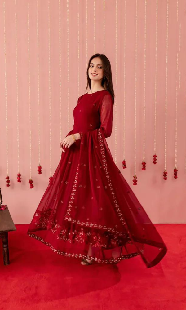 Maria.B - 3PC (Unstitched) Embroidered Premium Chiphon Frock - GH211