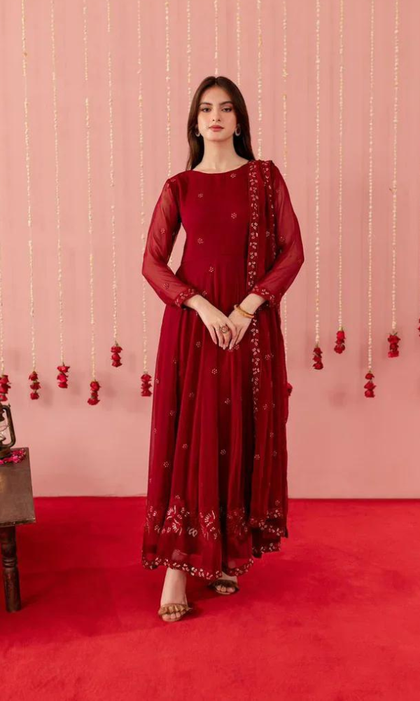 Maria.B - 3PC (Unstitched) Embroidered Premium Chiphon Frock - GH211