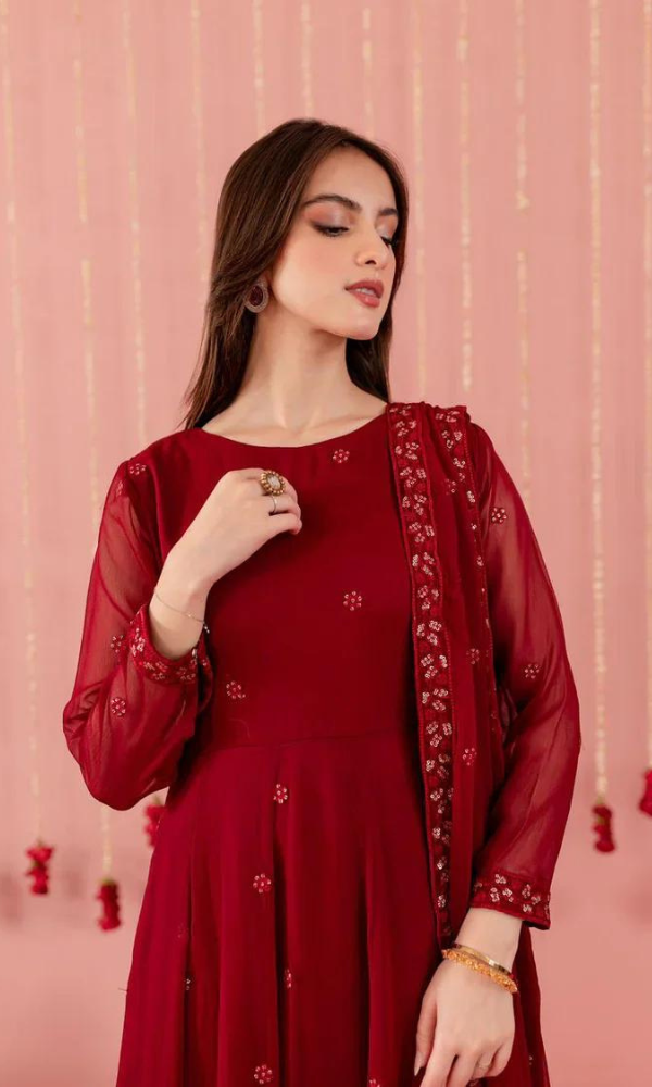 Maria.B - 3PC (Unstitched) Embroidered Premium Chiphon Frock - GH211