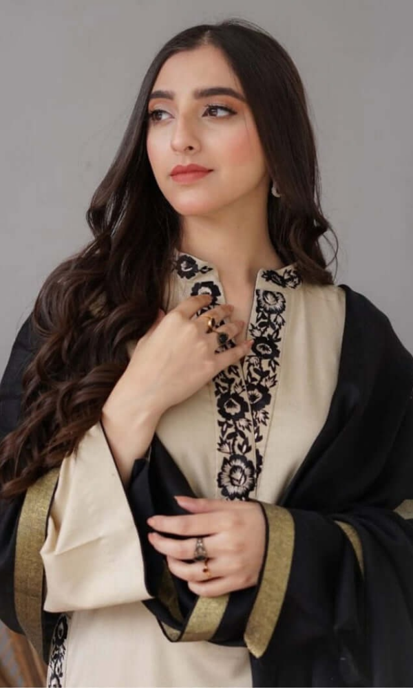Aisling 3PC (Unstitched) Heavy Embroidered Dhanak Suit ( Plain Dyed Dhanak Shawl )