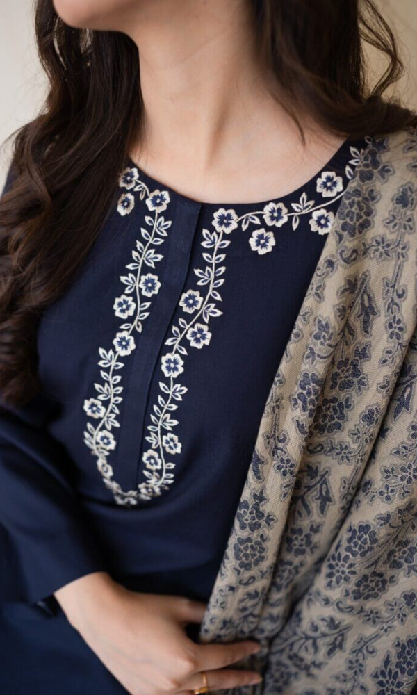 Aisling 3PC (Unstitched) Heavy Embroidered Dhanak Suit ( Print Dhanak Shawl)