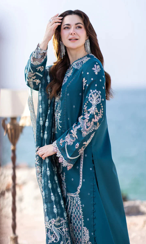 Qalamkar - 3PC Embroidered Sequence Chickenkari Lawn Suit - GKA7094