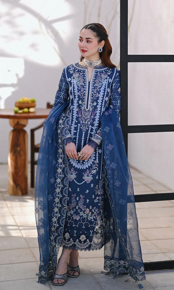 Qalamkar - 3PC Embroidered Sequence Chickenkari Lawn Suit - GKA7095