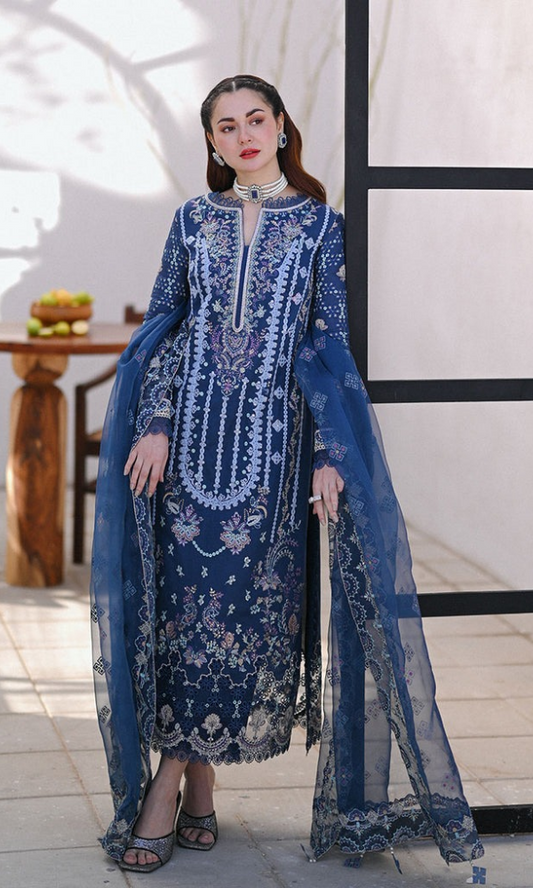 Qalamkar - 3PC Embroidered Sequence Chickenkari Lawn Suit - GKA7095
