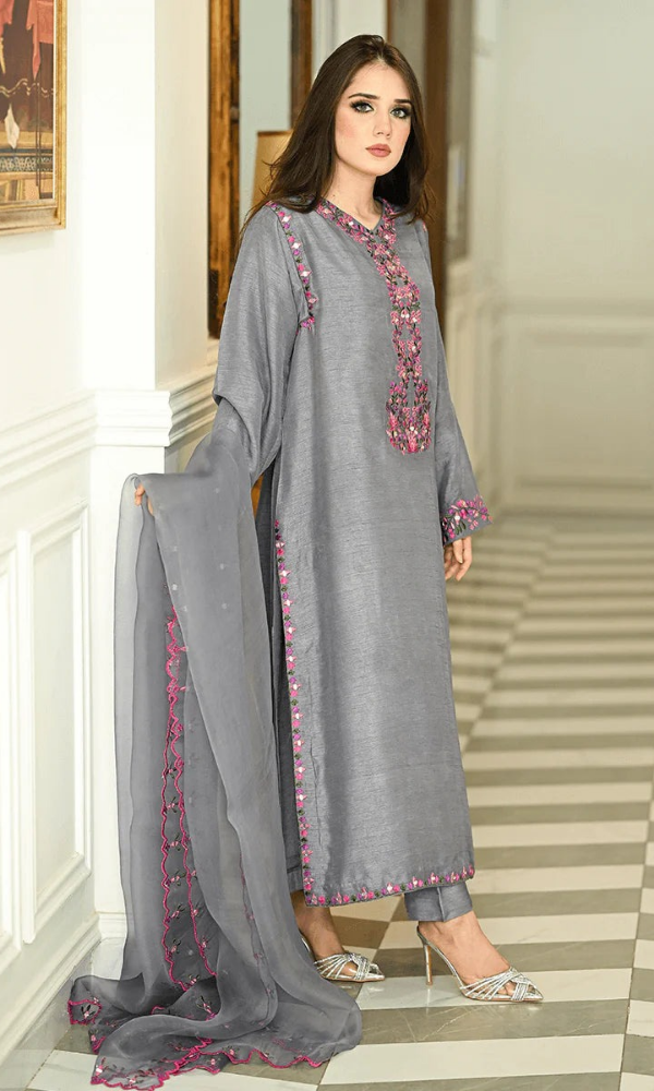 Zarqash - 3PC (Unstitched) Embroidered Lawn Suit - ZA25