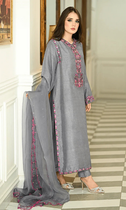 Zarqash - 3PC (Unstitched) Embroidered Lawn Suit - ZA25