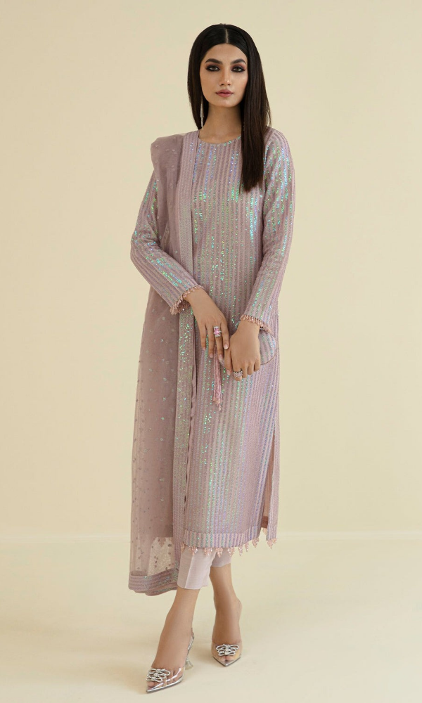 Baroque - 3PC Embroidered Organza Sequence  Suit - BQ001