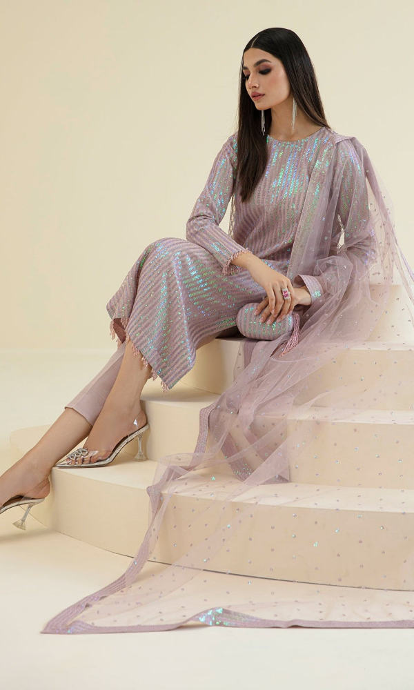 Baroque - 3PC Embroidered Organza Sequence  Suit - BQ001