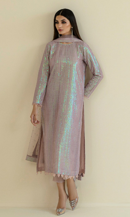 Baroque - 3PC Embroidered Organza Sequence  Suit - BQ001