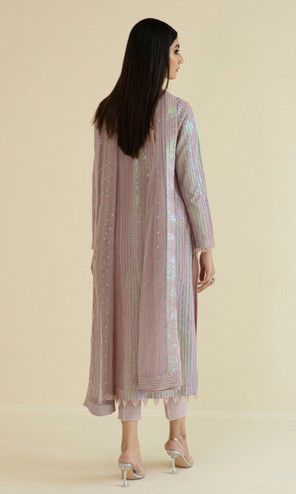Baroque - 3PC Embroidered Organza Sequence  Suit - BQ001