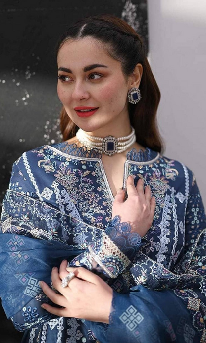 Qalamkar - 3PC Embroidered Sequence Chickenkari Lawn Suit - GKA7095
