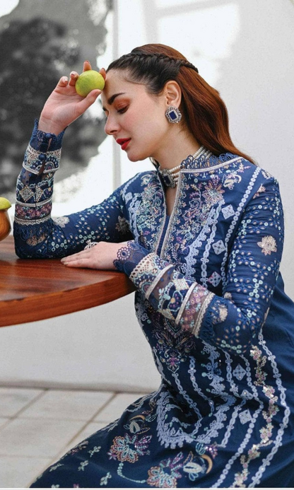 Qalamkar - 3PC Embroidered Sequence Chickenkari Lawn Suit - GKA7095