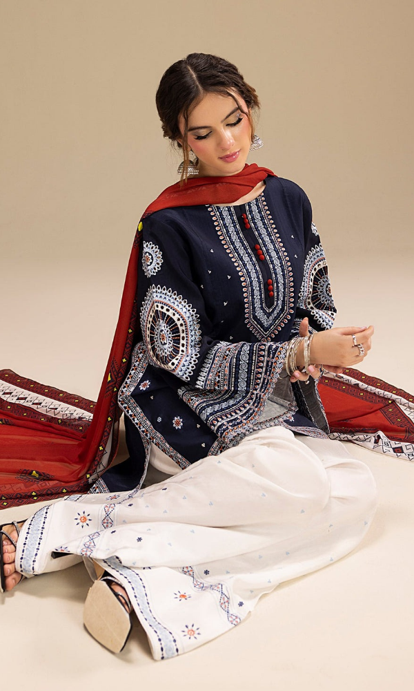 Saffora - 3PC (Unstitched) Heavy Embroidered Lawn Suit - SF7575