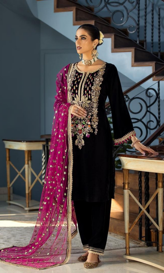 Khuda Baksh - 3PC (Unstitched) Velvet Embroidered Suit - KB001