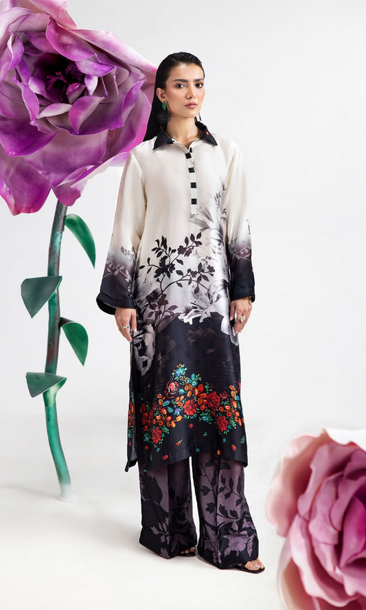 Afsana - 2PC (Unstitched) Printed Shamoz Silk Suit - AF081