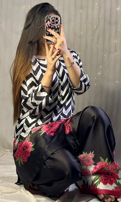 Sui Dhagha - 2PC (Unstitched) Printed Shamoz Silk Suit - SD012