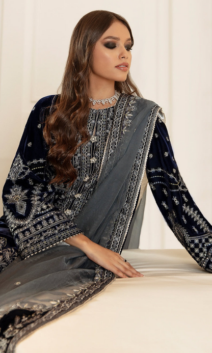 Baroque - 3PC (Unstitched) 9000 Micro Velvet Embroidered Suit BR 056