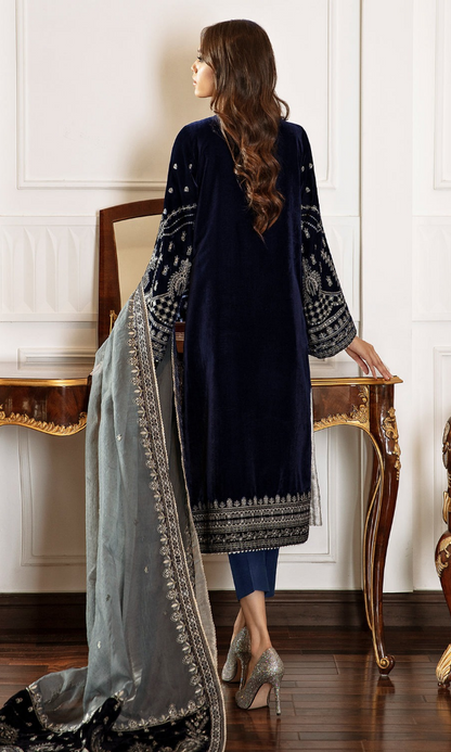 Baroque - 3PC (Unstitched) 9000 Micro Velvet Embroidered Suit BR 056
