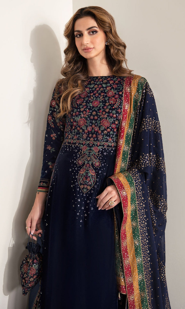Jazmin - 3PC (Unstitched) 9000 Micro Velvet Embroidered Suit JZ-081
