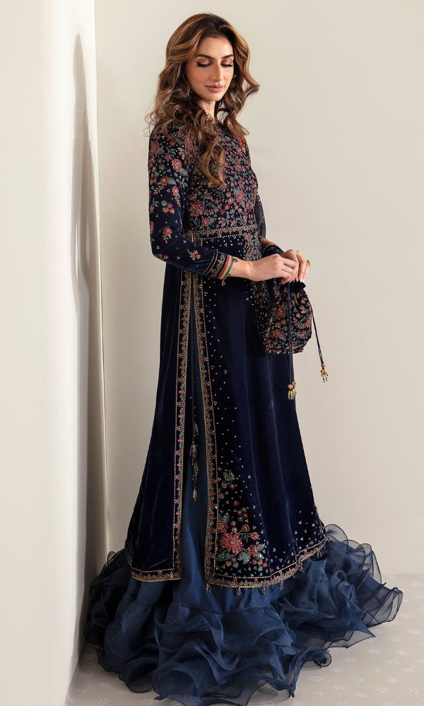 Jazmin - 3PC (Unstitched) 9000 Micro Velvet Embroidered Suit JZ-081