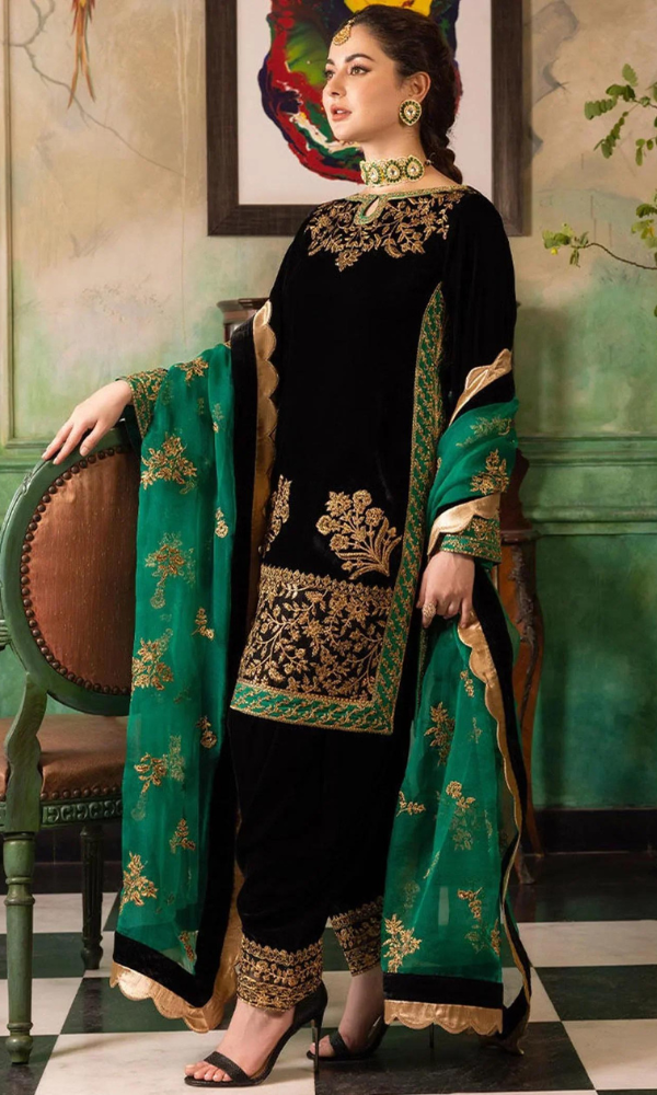 Zainab Chottani - 3PC (Unstitched) Velvet Embroidered Suit - GMB 221