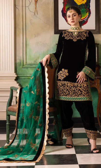 Zainab Chottani - 3PC (Unstitched) Velvet Embroidered Suit - GMB 221