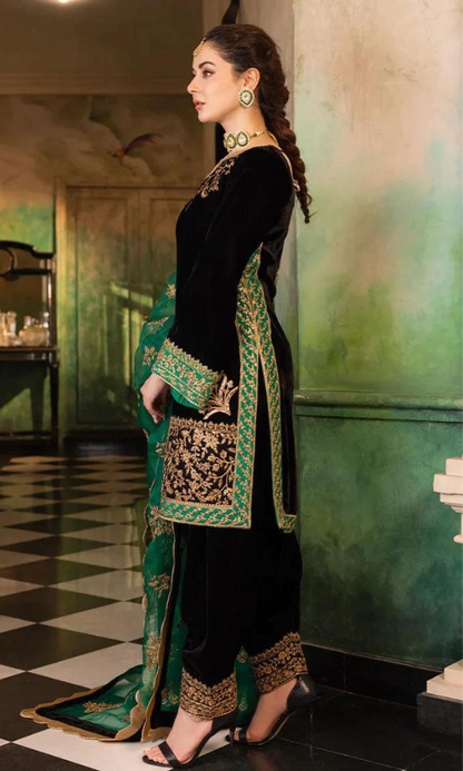 Zainab Chottani - 3PC (Unstitched) Velvet Embroidered Suit - GMB 221