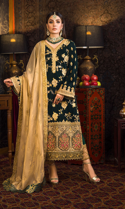Asim Jofa - 3PC (Unstitched) 9000 Micro Velvet Embroidered Suit