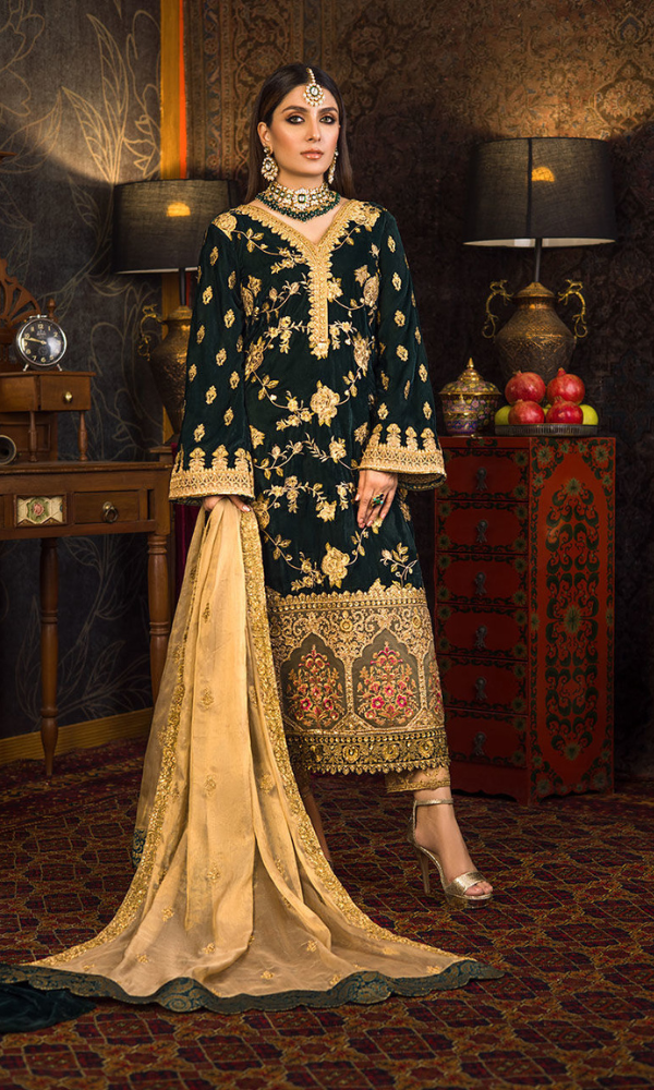 Asim Jofa - 3PC (Unstitched) 9000 Micro Velvet Embroidered Suit
