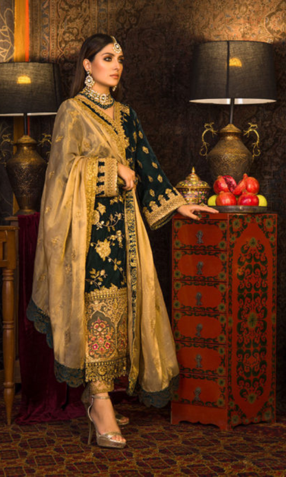 Asim Jofa - 3PC (Unstitched) 9000 Micro Velvet Embroidered Suit