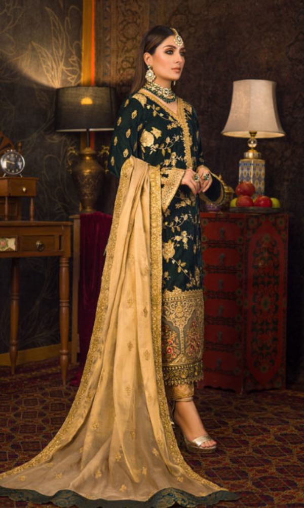 Asim Jofa - 3PC (Unstitched) 9000 Micro Velvet Embroidered Suit