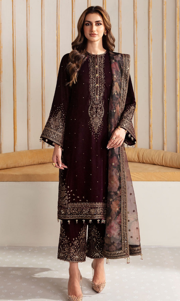 Jazmin - 3PC (Unstitched) 9000 Micro Velvet Embroidered Suit - GMB222