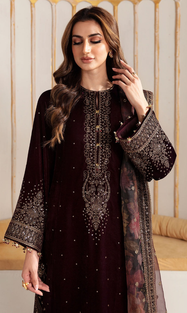 Jazmin - 3PC (Unstitched) 9000 Micro Velvet Embroidered Suit - GMB222