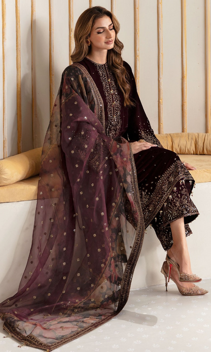 Jazmin - 3PC (Unstitched) 9000 Micro Velvet Embroidered Suit - GMB222