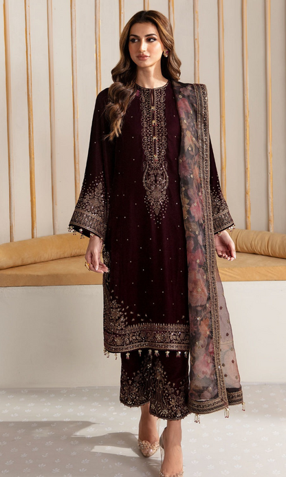 Jazmin - 3PC (Unstitched) 9000 Micro Velvet Embroidered Suit - GMB222