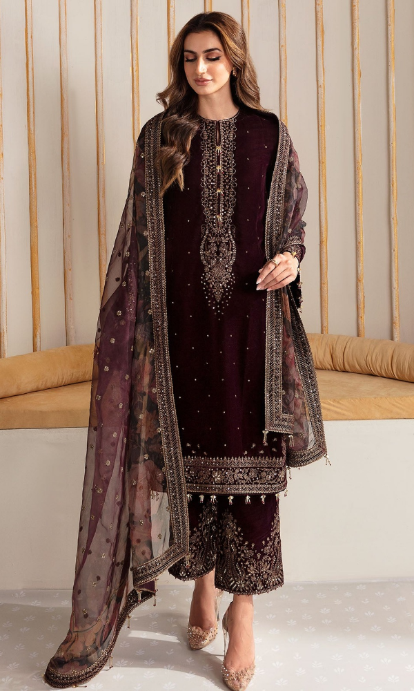 Jazmin - 3PC (Unstitched) 9000 Micro Velvet Embroidered Suit - GMB222