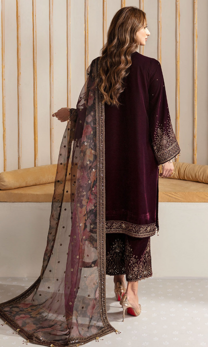 Jazmin - 3PC (Unstitched) 9000 Micro Velvet Embroidered Suit - GMB222