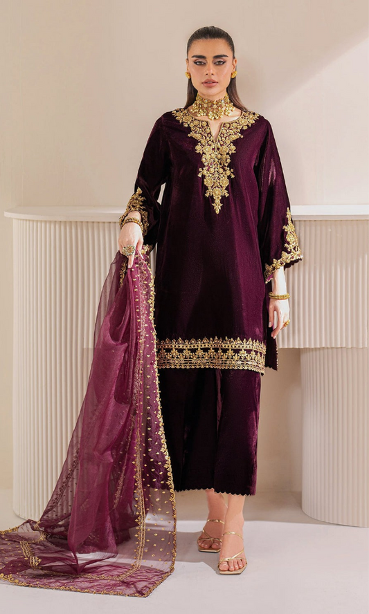 Baroque - 3PC (Unstitched) Velvet Embroidered Suit -