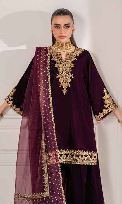 Baroque - 3PC (Unstitched) Velvet Embroidered Suit -